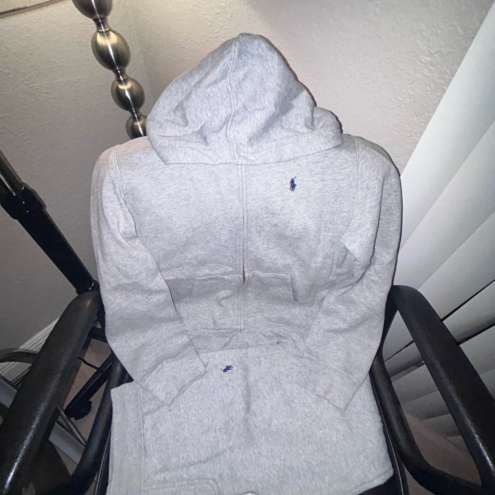 Polo by Ralph Lauren Big Girls Light Gray Hoodie set Navy Emblem